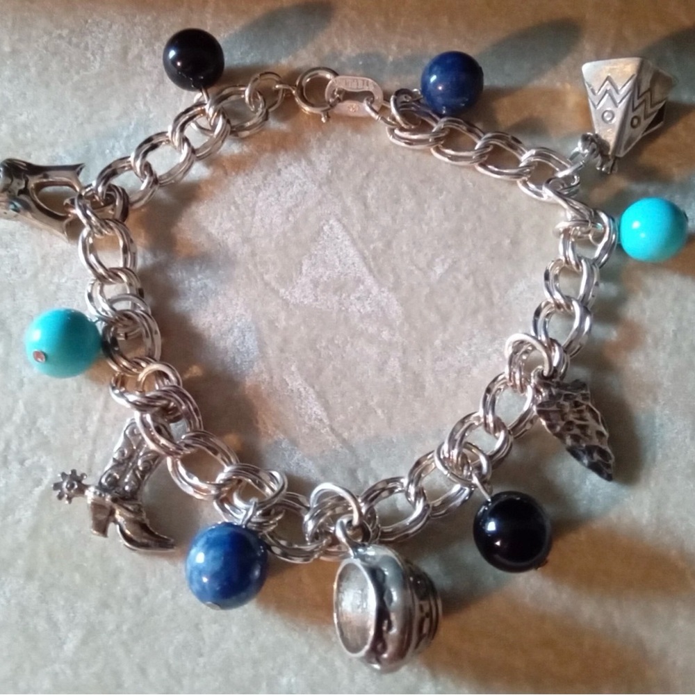 Designer Carolyn Pollack Turquoise Southwestern Charms Sterling Silver Bracelet